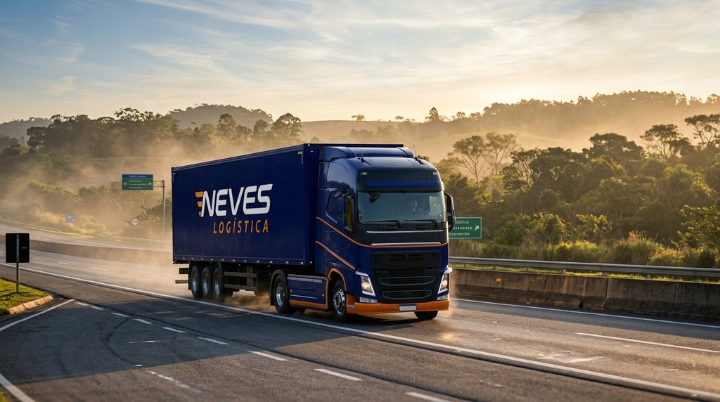 Caminhão da Neves Logística em rodovia realizando entrega urgente