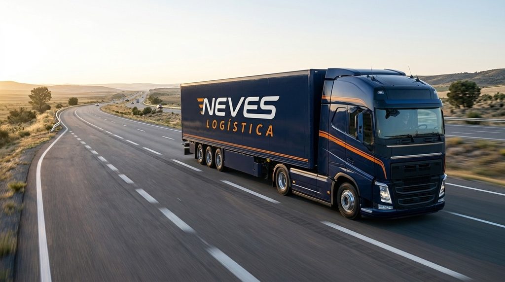 Caminhão da Neves Logística realizando transporte de carga especializado em rodovia
