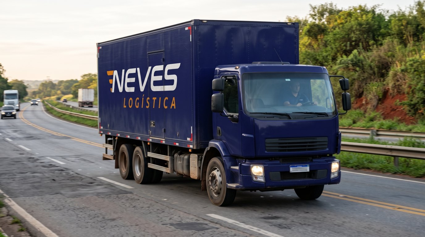 Caminhão da Neves Logística em rodovia transportando carga fracionada